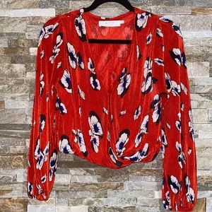 ASTR Red Floral V-neck Blouse
